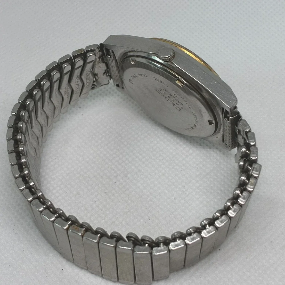 Seiko Type II 7546-7060 Quartz Men Watch Green Gradient Dial Stretch Band- RUNS!